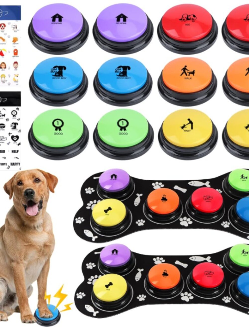 Dog & Cat Talking Buttons, 12-Pcs Recordable Voice Training Buttons with Non-Sli